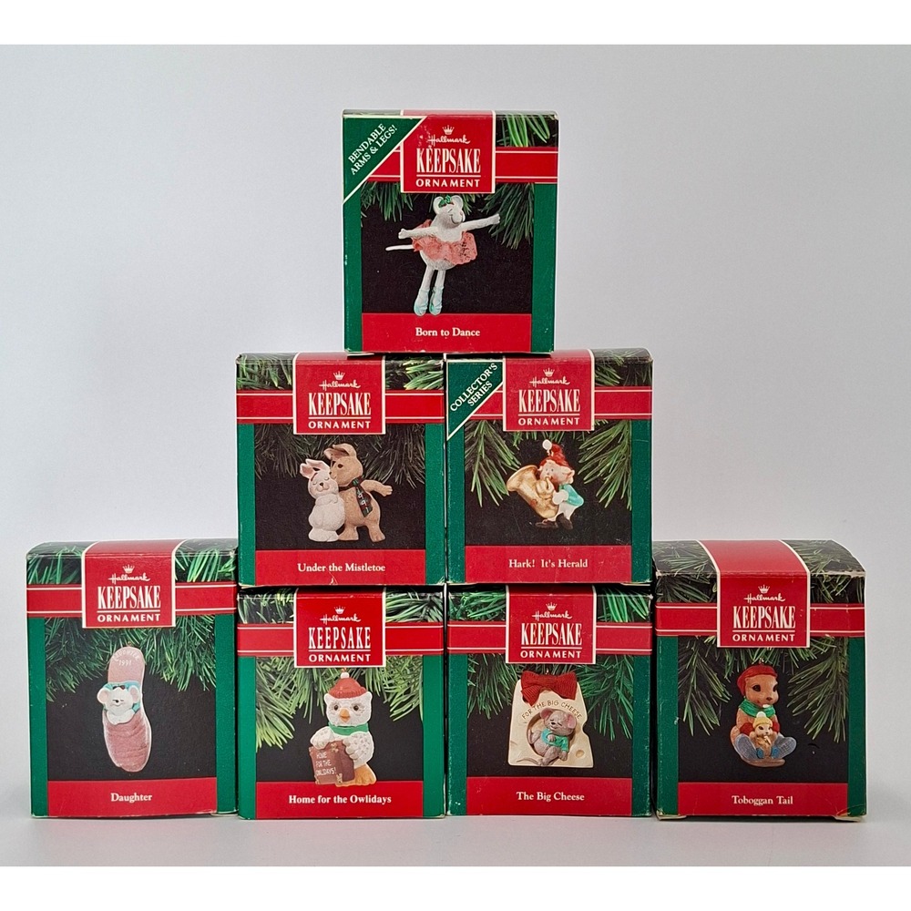 Lot of 7 Vintage Hallmark Keepsake Christmas Ornaments 1990-1992 w/ Boxes